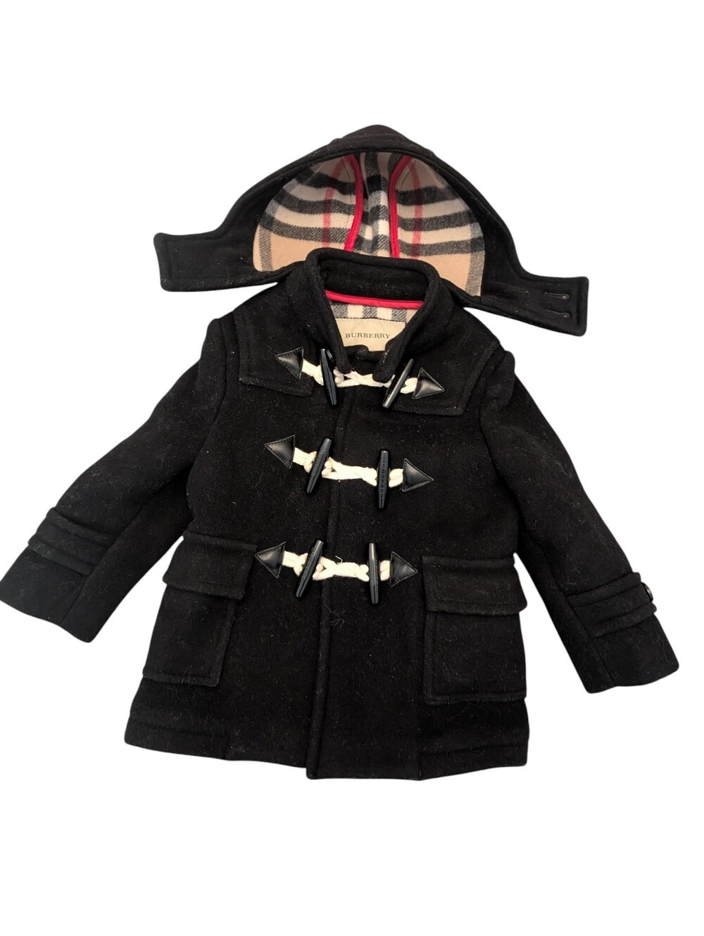 Burberry Black Wool Kids' Hooded Toggle Coat
